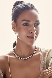 White Finish Blue Swarovski Zirconia Choker Necklace In 92.5 Sterling Silver