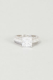 White Finish Swarovski Zirconia Ring In 92.5 Sterling Silver