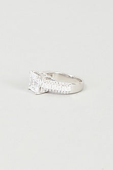 White Finish Swarovski Zirconia Ring In 92.5 Sterling Silver