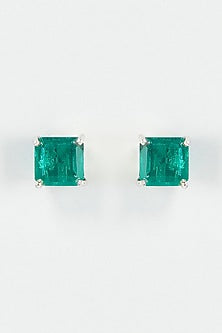 White Finish Green Swarovski Zirconia Stud Earrings In 92.5 Sterling Silver