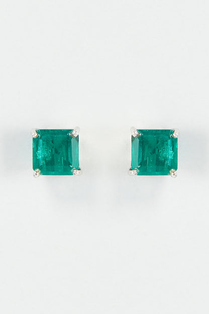 White Finish Green Swarovski Zirconia Stud Earrings In 92.5 Sterling Silver