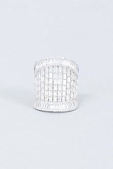 White Finish Swarovski Zirconia Ring In 92.5 Sterling Silver