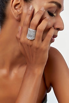 White Finish Swarovski Zirconia Ring In 92.5 Sterling Silver
