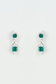 White Finish Green Swarovski Zirconia Dangler Earrings In 92.5 Sterling Silver