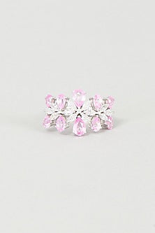 White Finish Pink Swarovski Zirconia Ring In 92.5 Sterling Silver