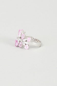 White Finish Pink Swarovski Zirconia Ring In 92.5 Sterling Silver