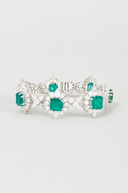 White Finish Green Swarovski Zirconia Bracelet In 92.5 Sterling Silver