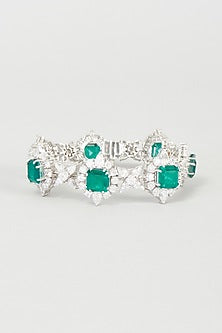 White Finish Green Swarovski Zirconia Bracelet In 92.5 Sterling Silver
