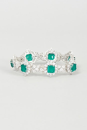 White Finish Green Swarovski Zirconia Bracelet In 92.5 Sterling Silver
