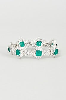 White Finish Green Swarovski Zirconia Bracelet In 92.5 Sterling Silver