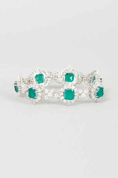 White Finish Green Swarovski Zirconia Bracelet In 92.5 Sterling Silver