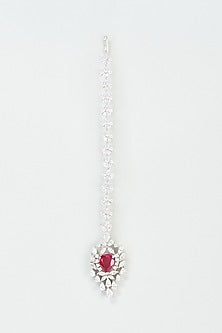 White Finish Swarovski Zirconia Maang Tikka In 92.5 Sterling Silver