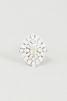 White Finish Swarovski Zirconia Ring In 92.5 Sterling Silver