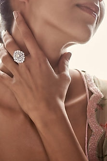 White Finish Swarovski Zirconia Ring In 92.5 Sterling Silver