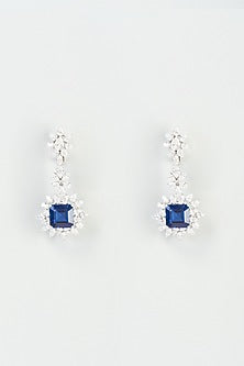 White Finish Blue Swarovski Zirconia Dangler Earrings In 92.5 Sterling Silver