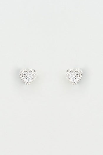 White Finish Swarovski Zirconia Stud Earrings In 92.5 Sterling Silver