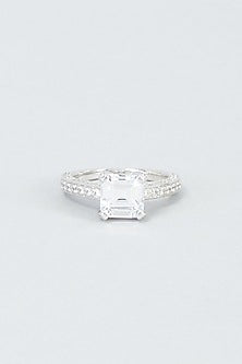 White Finish Swarovski Zirconia Ring In 92.5 Sterling Silver