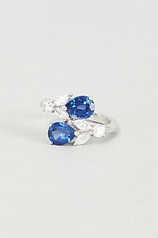 White Finish Blue Swarovski Zirconia Ring In 92.5 Sterling Silver