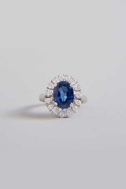White Finish Blue Stone Ring In Sterling Silver