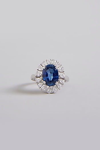 White Finish Blue Stone Ring In Sterling Silver