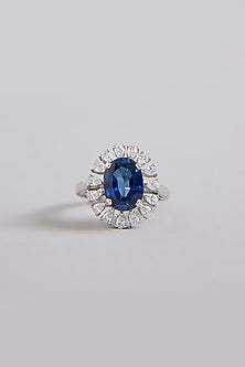 White Finish Blue Stone Ring In Sterling Silver