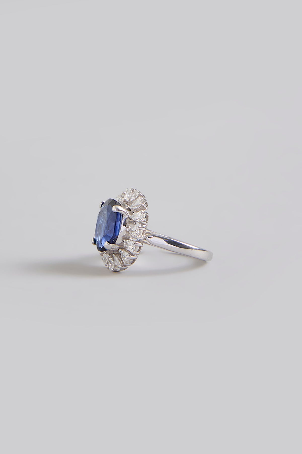 White Finish Blue Stone Ring In Sterling Silver