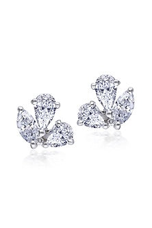 White Rhodium Finish Swarovski Zirconia Stud Earrings In Sterling Silver