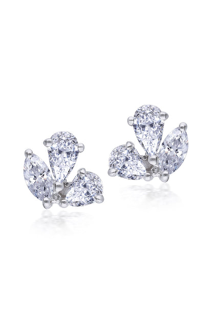 White Rhodium Finish Swarovski Zirconia Stud Earrings In Sterling Silver