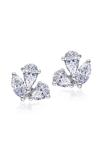 White Rhodium Finish Swarovski Zirconia Stud Earrings In Sterling Silver