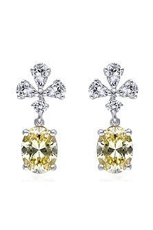 White Finish Yellow & White Swarovski Zirconia Dangler Earrings In Sterling Silver