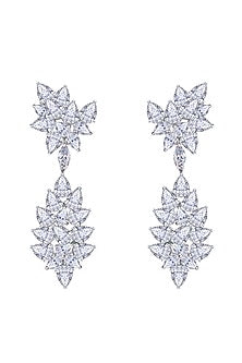 White Finish Yellow & White Swarovski Zirconia Dangler Earrings In Sterling Silver