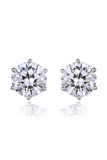 White Finish Round-Shaped Swarovski Zirconia Stud Earrings In Sterling Silver