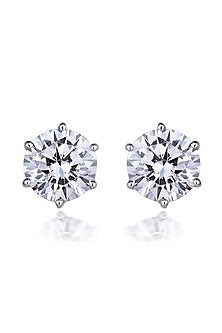 White Finish Round-Shaped Swarovski Zirconia Stud Earrings In Sterling Silver