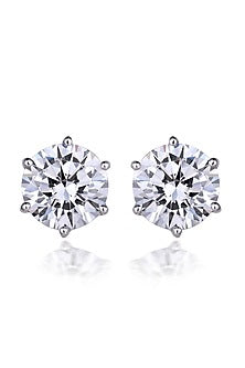 White Finish Round-Shaped Swarovski Zirconia Stud Earrings In Sterling Silver