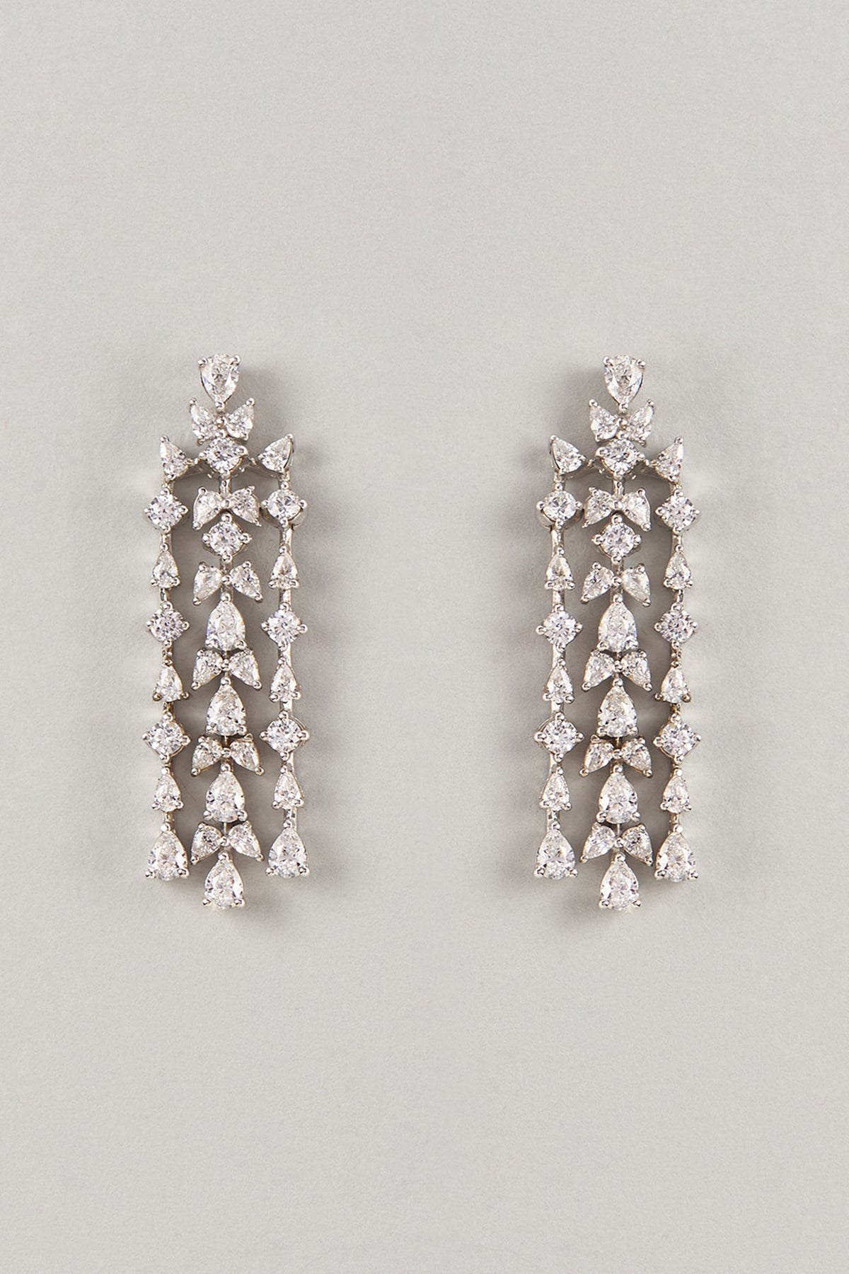 Silver Finish Zircon Dangler Earrings In Sterling Silver