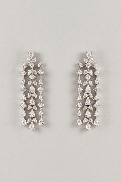 Silver Finish Zircon Dangler Earrings In Sterling Silver