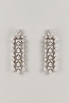 Silver Finish Zircon Dangler Earrings In Sterling Silver