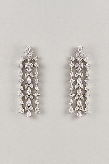 Silver Finish Zircon Dangler Earrings In Sterling Silver