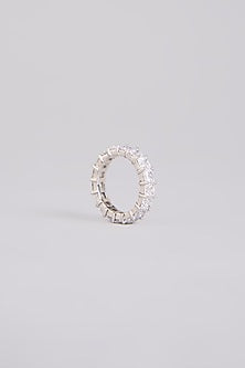 White Finish White Stone Ring In Sterling Silver