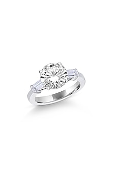 White Rhodium Finish Swarovski Zirconia Ring In Sterling Silver