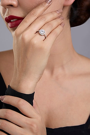 White Finish White Stone Ring In Sterling Silver
