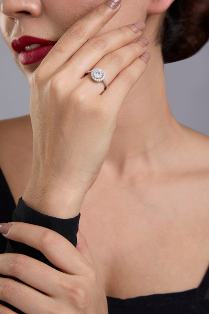 White Finish White Stone Ring In Sterling Silver