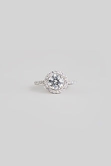 White Finish White Stone Ring In Sterling Silver
