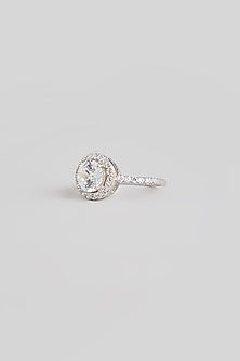 White Finish White Stone Ring In Sterling Silver