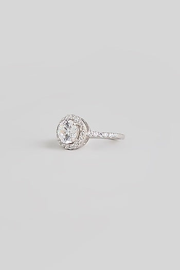 White Finish White Stone Ring In Sterling Silver