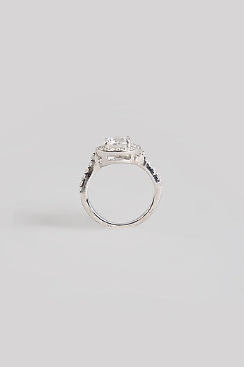 White Finish White Stone Ring In Sterling Silver