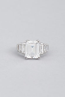 White Finish Swarovski Ring In Sterling Silver