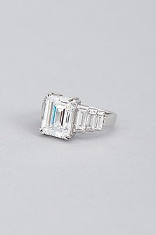 White Finish Swarovski Ring In Sterling Silver