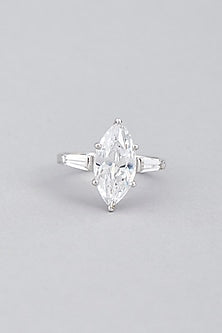 White Finish Swarovski Baguette Ring In Sterling Silver
