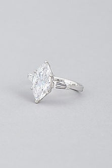 White Finish Swarovski Baguette Ring In Sterling Silver